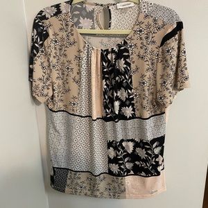 CALVIN KLEIN Neutral Floral Blouse! Size XL